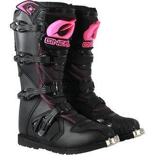 black and pink boots